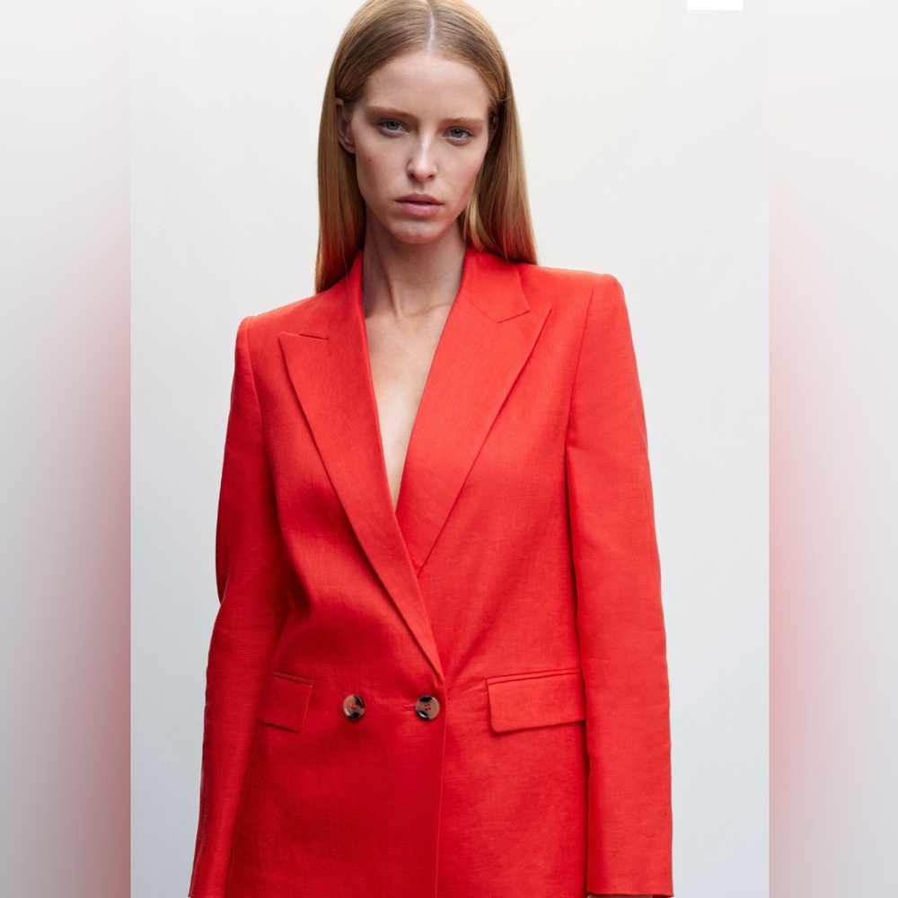 100% linen red suite blazer L size